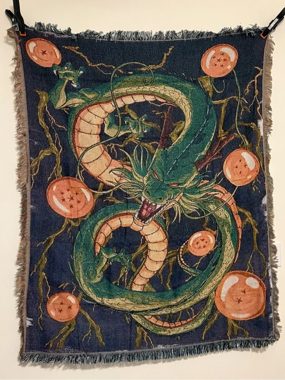 Green Dragon Tapestry Wall Hanging with Orange Accents